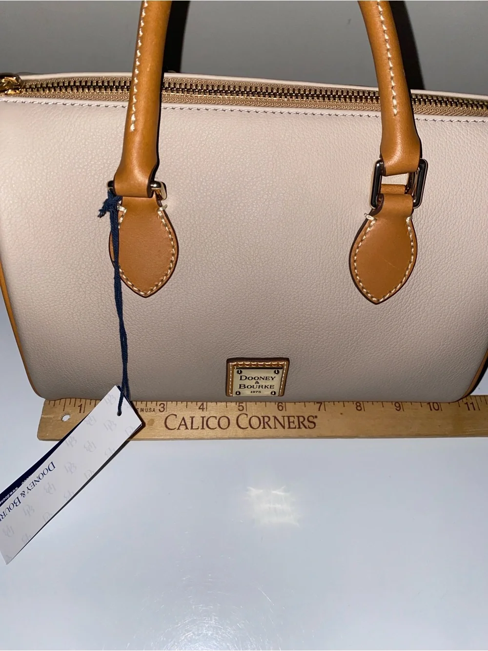 Dooney & Bourke Light Beige Satchel with Tan Trim Barrel 25